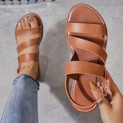 Monde Dames sandalen met platte zool en veganistische kruisbanden