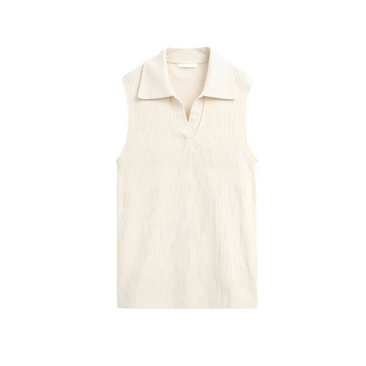 Monde dames top – mouwloos – slim fit – polokraag – effen – katoenmix – niet-transparant – lente/zomer/herfst