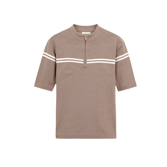 Monde Heren gestreepte polo T-shirt – katoen – korte mouwen – regular fit – V-hals met rits – zomer – elegant design