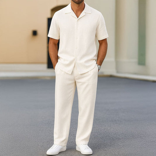 Veloria Heren Zomer Set – Ademend Overhemd met Korte Mouwen en Short
