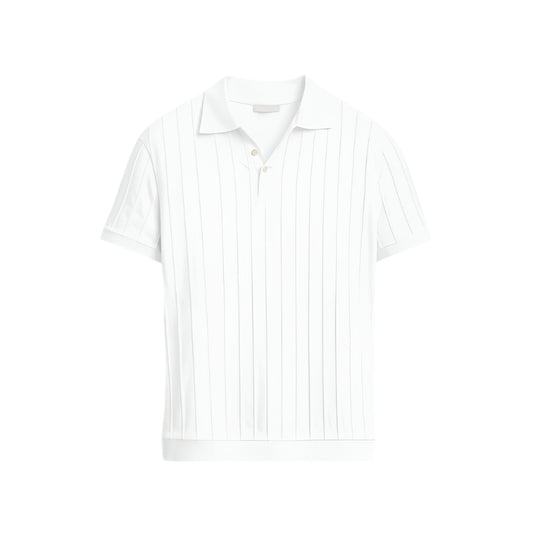 Monde heren polo – verticale streep – regular fit – katoenmix – polokraag – knoopsluiting – ribgebreide details
