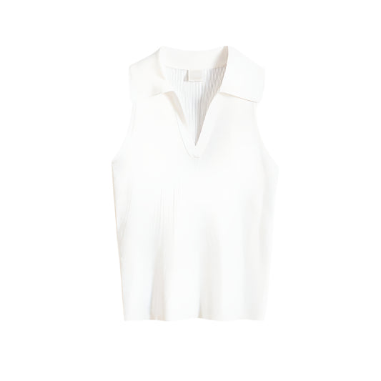 Monde dames top – ribgebreid – mouwloos – V-hals – mauve – katoenmix – regular fit – effen – geschikt voor elk seizoen