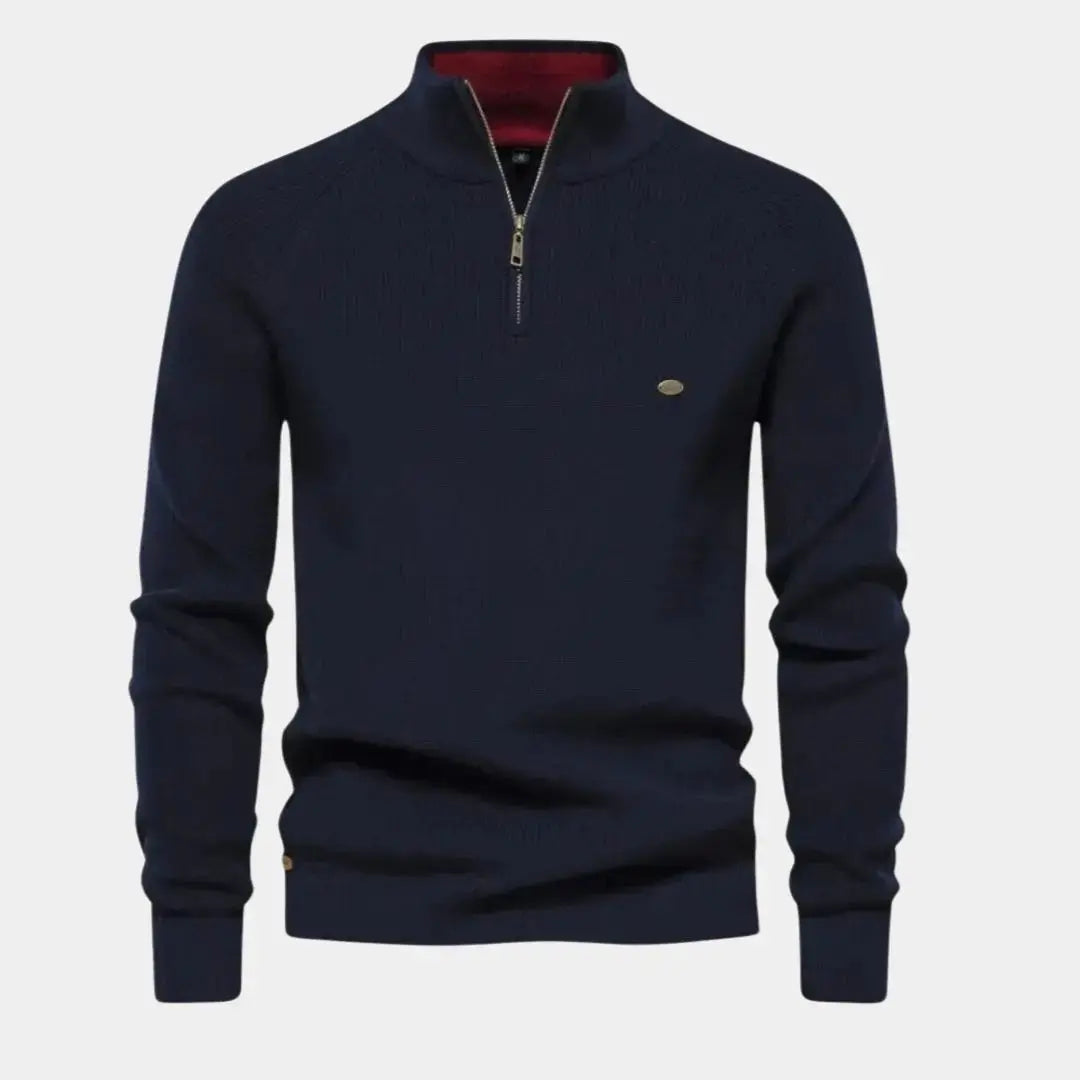 Monde Herensweater met kwartrits van katoenmix – regular fit, opstaande kraag