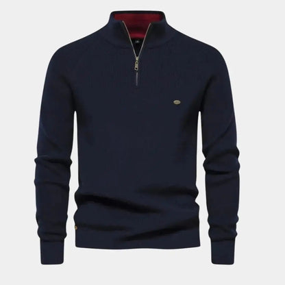 Monde Herensweater met kwartrits van katoenmix – regular fit, opstaande kraag