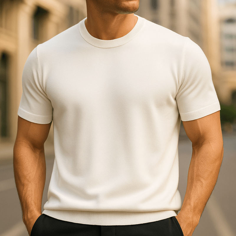 Reverie Lichtgewicht Kasjmier T-Shirt voor Heren – Korte Mouw, Ronde Hals, Luxe Tricot