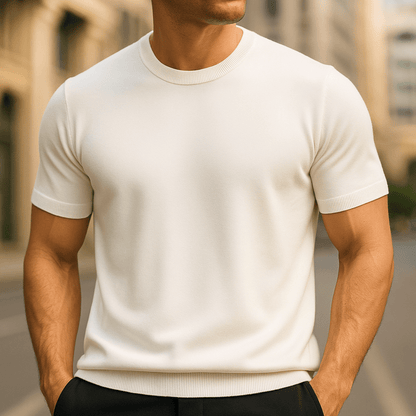 Reverie Lichtgewicht Kasjmier T-Shirt voor Heren – Korte Mouw, Ronde Hals, Luxe Tricot