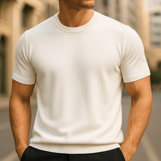Reverie Lichtgewicht Kasjmier T-Shirt voor Heren – Korte Mouw, Ronde Hals, Luxe Tricot