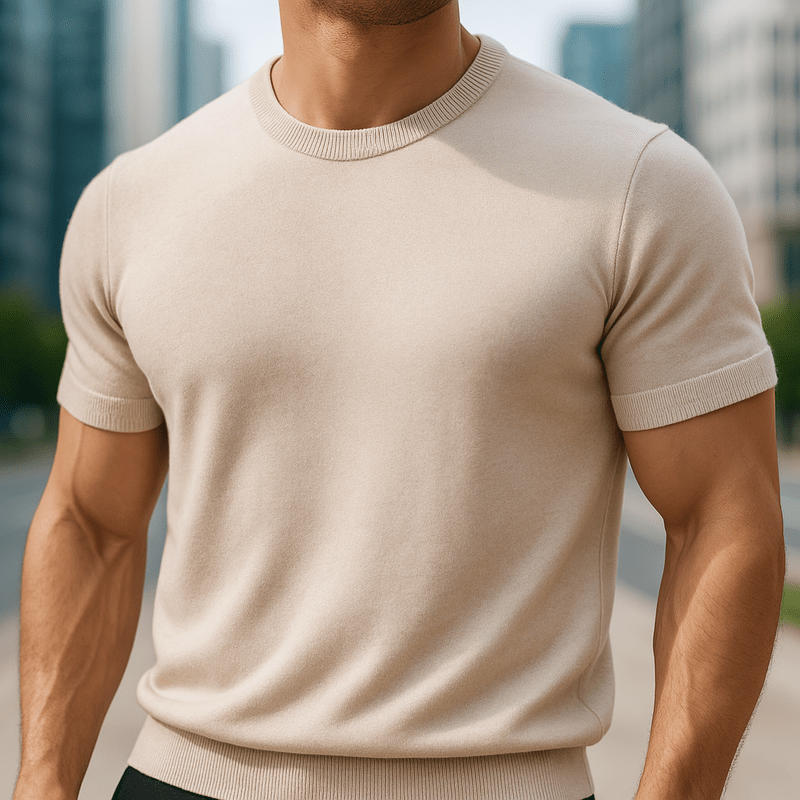 Reverie Lichtgewicht Kasjmier T-Shirt voor Heren – Korte Mouw, Ronde Hals, Luxe Tricot