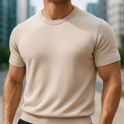 Reverie Lichtgewicht Kasjmier T-Shirt voor Heren – Korte Mouw, Ronde Hals, Luxe Tricot
