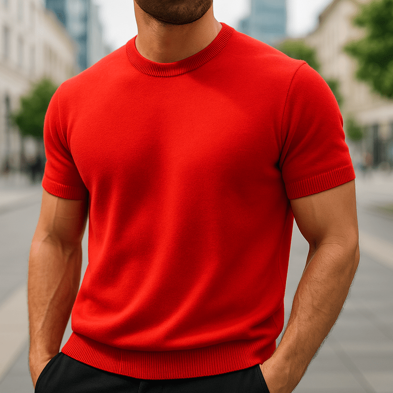 Reverie Lichtgewicht Kasjmier T-Shirt voor Heren – Korte Mouw, Ronde Hals, Luxe Tricot