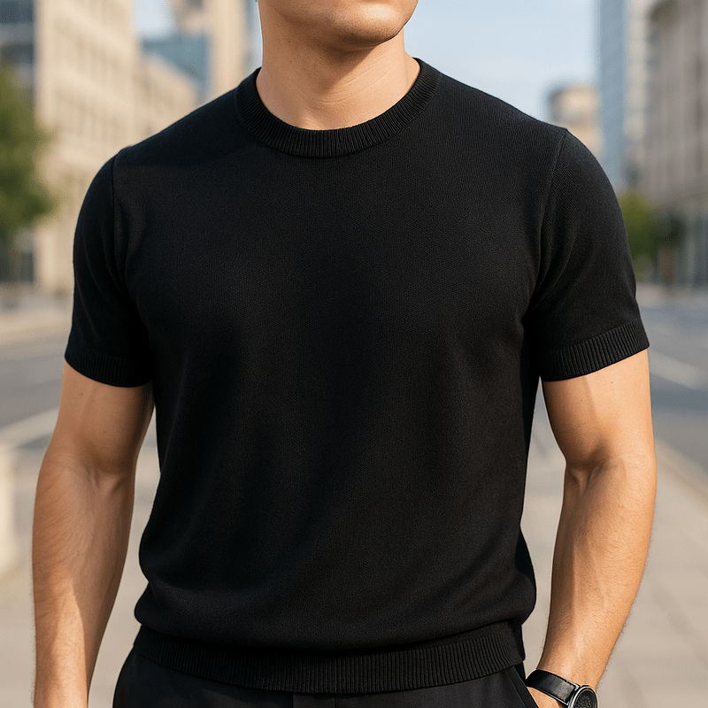 Reverie Lichtgewicht Kasjmier T-Shirt voor Heren – Korte Mouw, Ronde Hals, Luxe Tricot