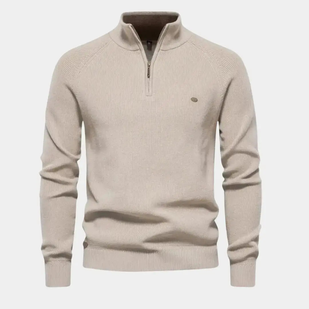 Monde Herensweater met kwartrits van katoenmix – regular fit, opstaande kraag