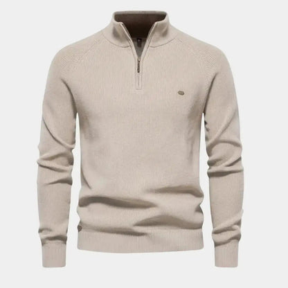 Monde Herensweater met kwartrits van katoenmix – regular fit, opstaande kraag
