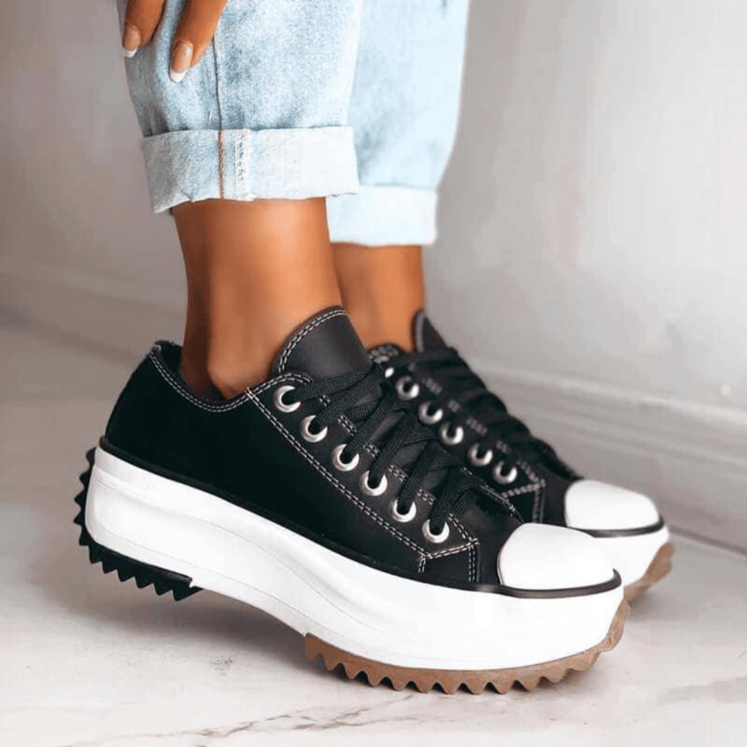 Veloria Canvas Platform Sneakers met Leren Details – Lichtgewicht Zool