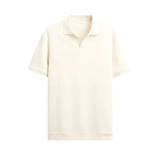 Monde heren polo T-shirt – structuur gebreid – korte mouwen – V-hals – regular fit – wollen stof – ribzoom – lente & herfst