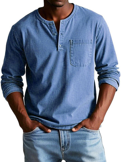 Veloria Heren Henley Shirt met Lange Mouwen – Casual Luxe Stijl en Comfort