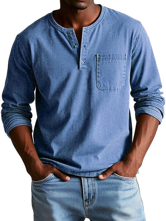 Veloria Heren Henley Shirt met Lange Mouwen – Casual Luxe Stijl en Comfort