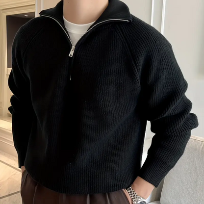 Veloria Katoenen Quarter Zip Sweater met Geribde Textuur