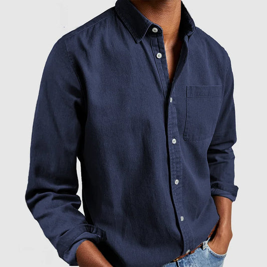 Élanor Heren Denim Overhemd van Katoenmix met Klassieke Knoopsluiting