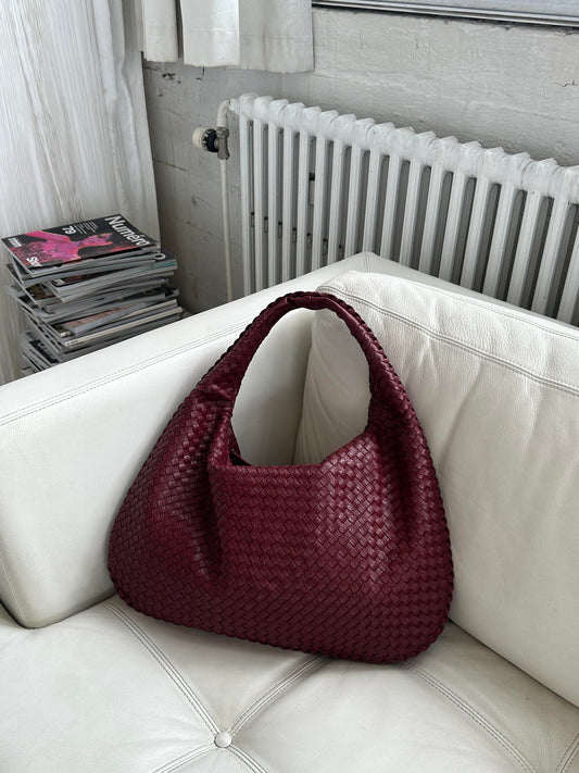 Monde Dames Schoudertas van Geweven PU Leer – Medium Formaat – Hobo Stijl – Zacht en Ruim – Beige