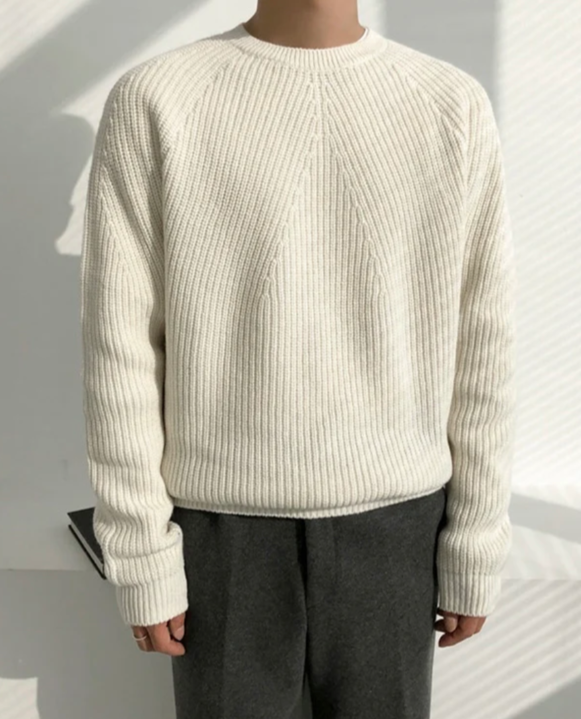 Veloria Geribde Katoenen Sweater met Structuur – Forest Green Crewneck