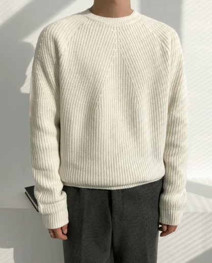 Veloria Geribde Katoenen Sweater met Structuur – Forest Green Crewneck