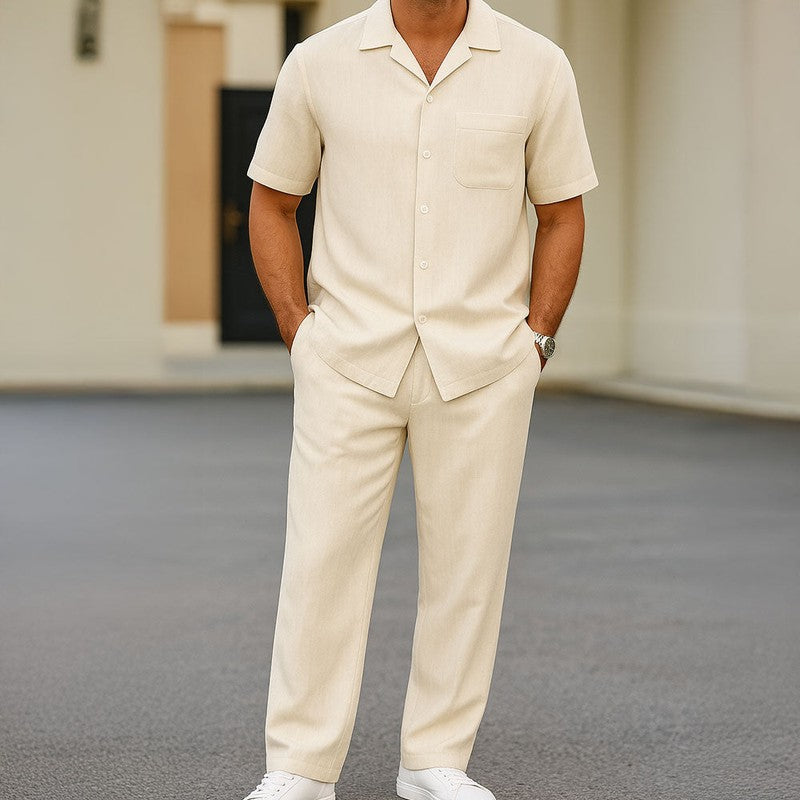 Veloria Heren Zomer Set – Ademend Overhemd met Korte Mouwen en Short