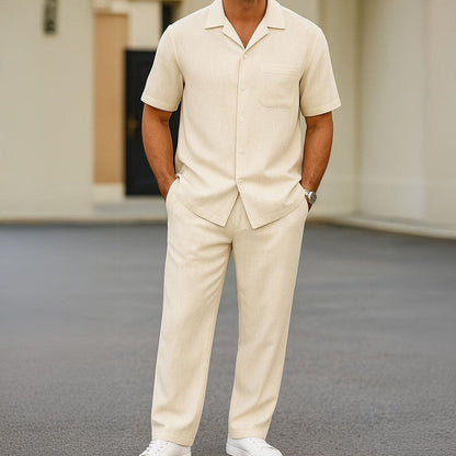 Veloria Heren Zomer Set – Ademend Overhemd met Korte Mouwen en Short