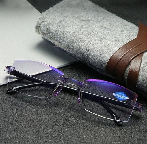 Monde Randloze multifocale leesbril voor dames en heren – Ultralicht – Blauwlichtfilter – HD harslenzen – Zilver