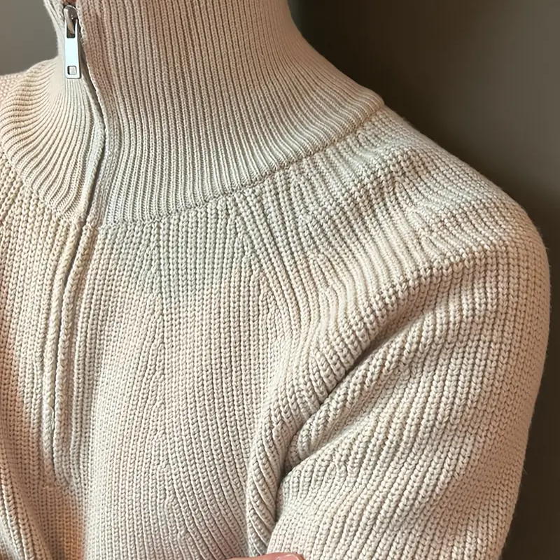 Veloria Katoenen Quarter Zip Sweater met Geribde Textuur