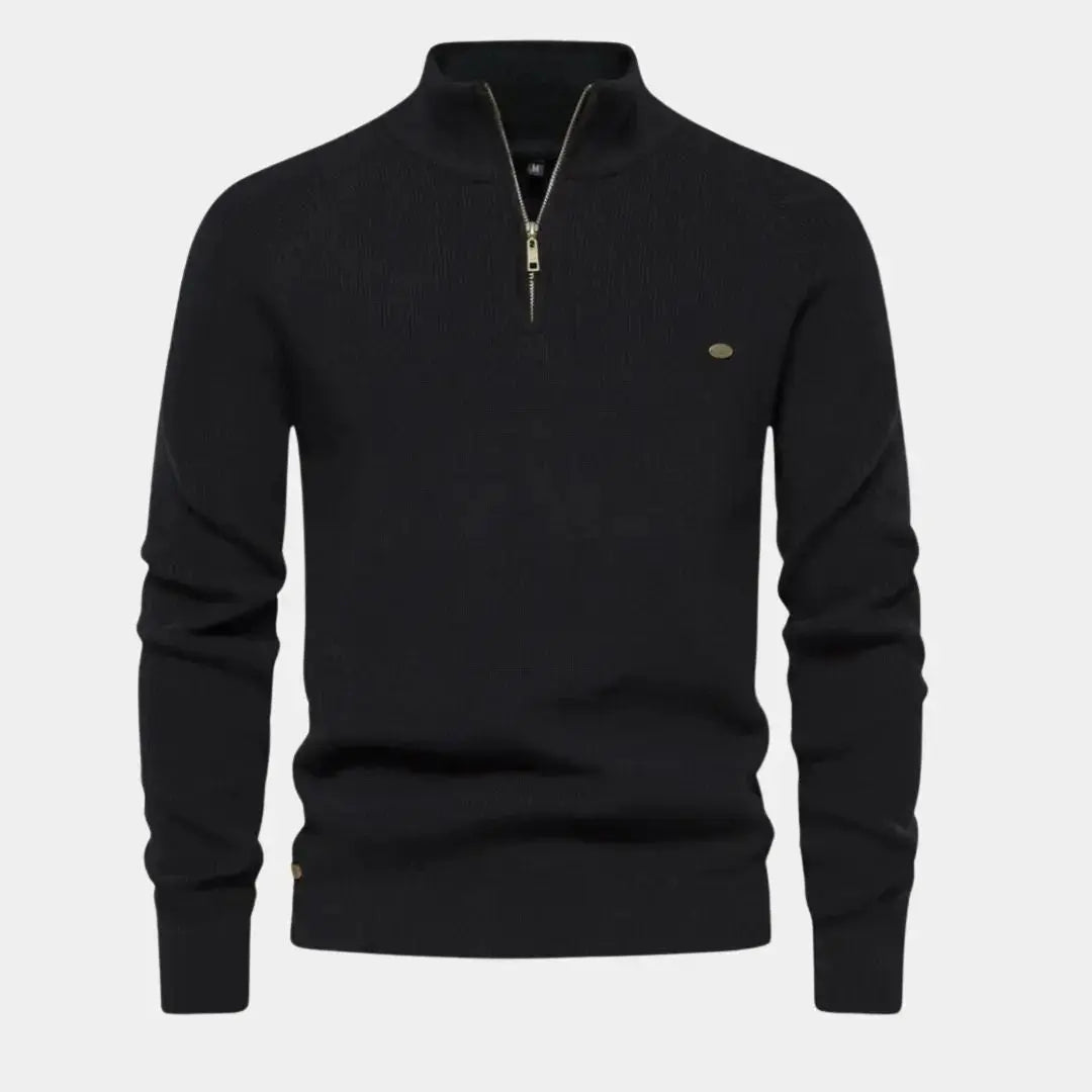 Monde Herensweater met kwartrits van katoenmix – regular fit, opstaande kraag