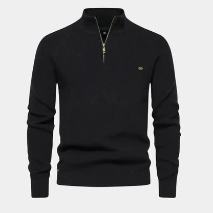 Monde Herensweater met kwartrits van katoenmix – regular fit, opstaande kraag