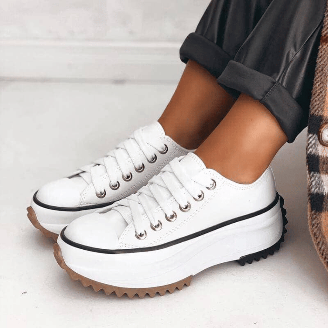 Veloria Canvas Platform Sneakers met Leren Details – Lichtgewicht Zool