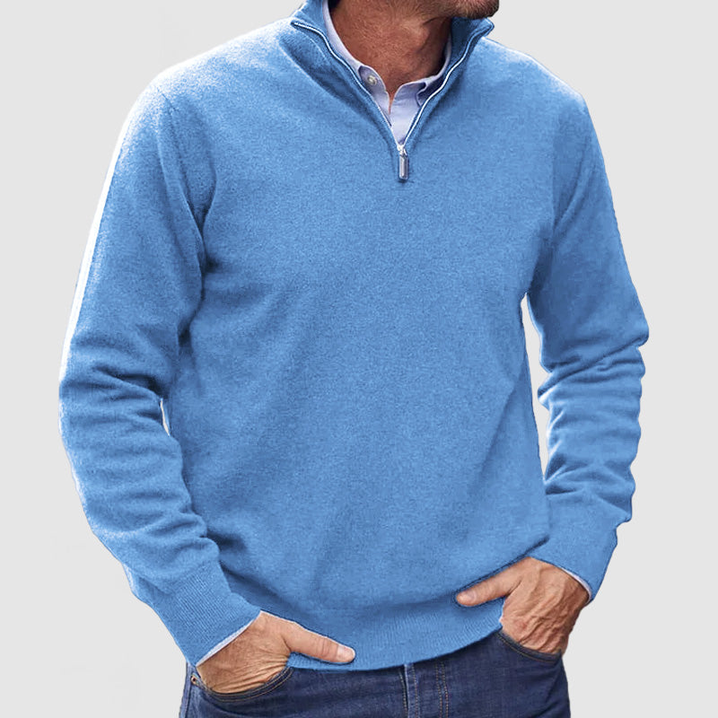Monde Heren Trui met Rits – 100% Kasjmier – Basismodel – Donkergrijs – Lange Mouwen – Regular Fit