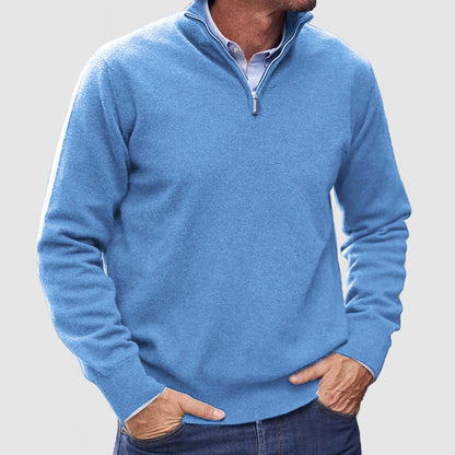 Monde Heren Trui met Rits – 100% Kasjmier – Basismodel – Donkergrijs – Lange Mouwen – Regular Fit