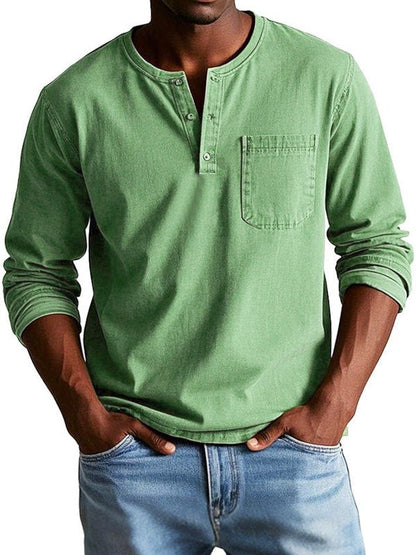 Veloria Heren Henley Shirt met Lange Mouwen – Casual Luxe Stijl en Comfort
