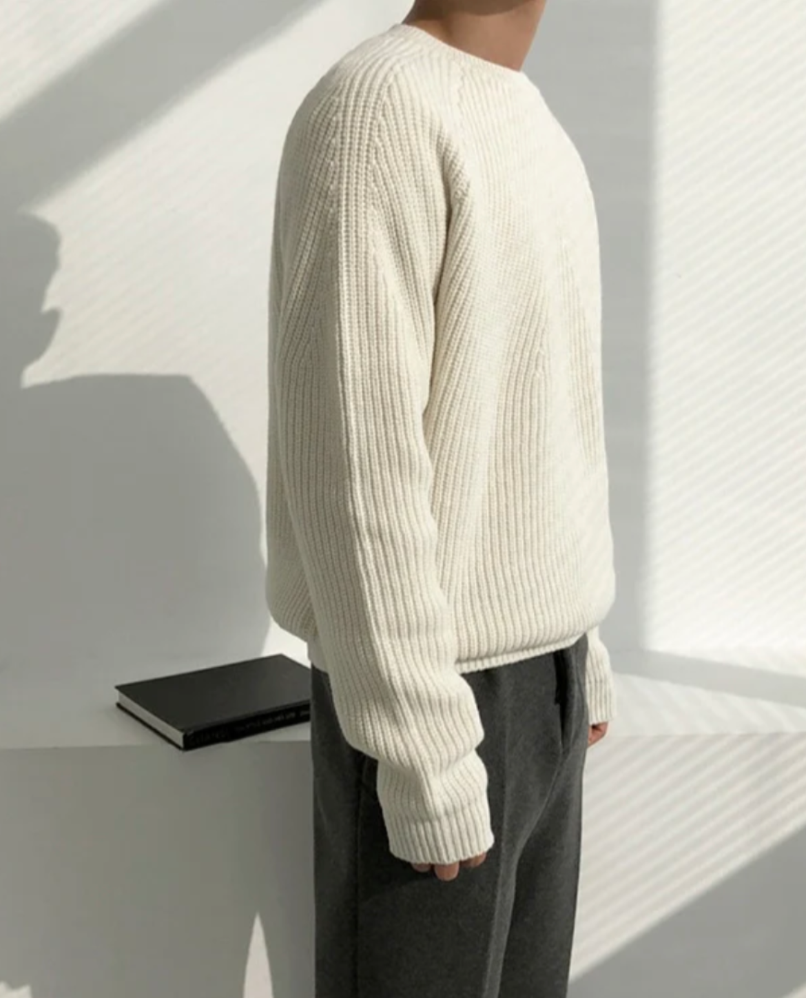 Veloria Geribde Katoenen Sweater met Structuur – Forest Green Crewneck