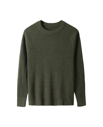 Veloria Geribde Katoenen Sweater met Structuur – Forest Green Crewneck