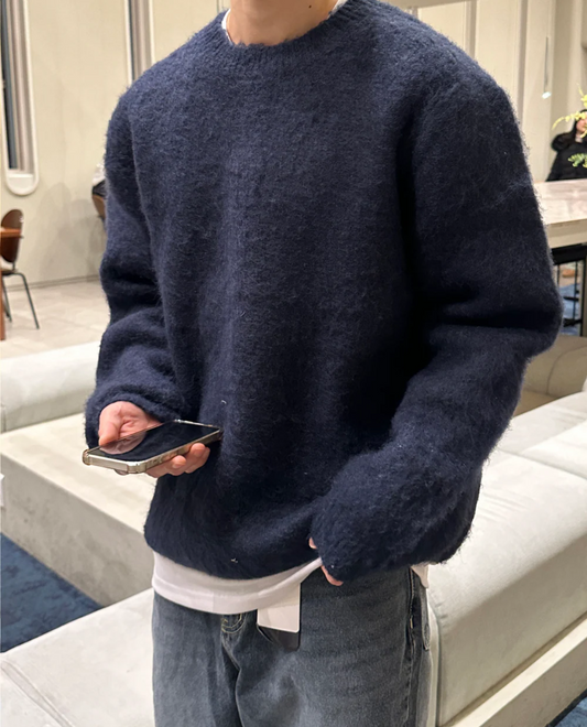 Sereno Gebreide Wolmix Sweater met Textuur – Lange Mouwen en Ribafwerking