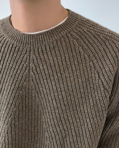 Veloria Geribde Katoenen Sweater met Structuur – Forest Green Crewneck