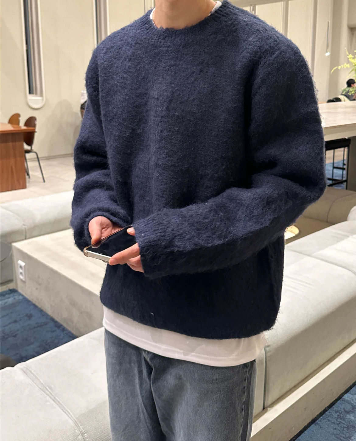Sereno Gebreide Wolmix Sweater met Textuur – Lange Mouwen en Ribafwerking