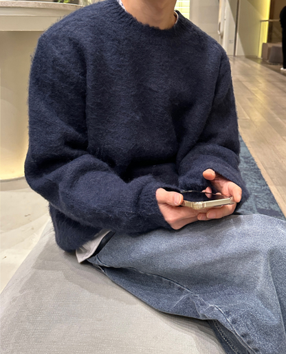 Sereno Gebreide Wolmix Sweater met Textuur – Lange Mouwen en Ribafwerking