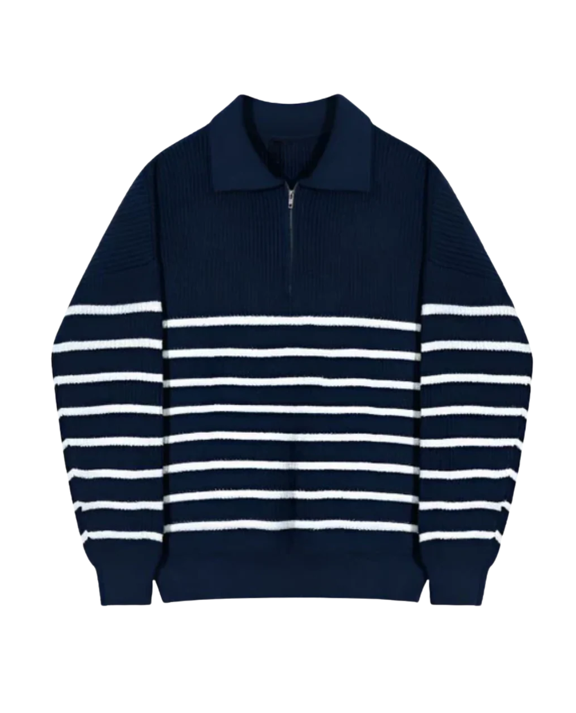 Veloria Gestreepte Quarter Zip Sweater van 100% Katoen – Half Zip Trui met Lange Mouwen