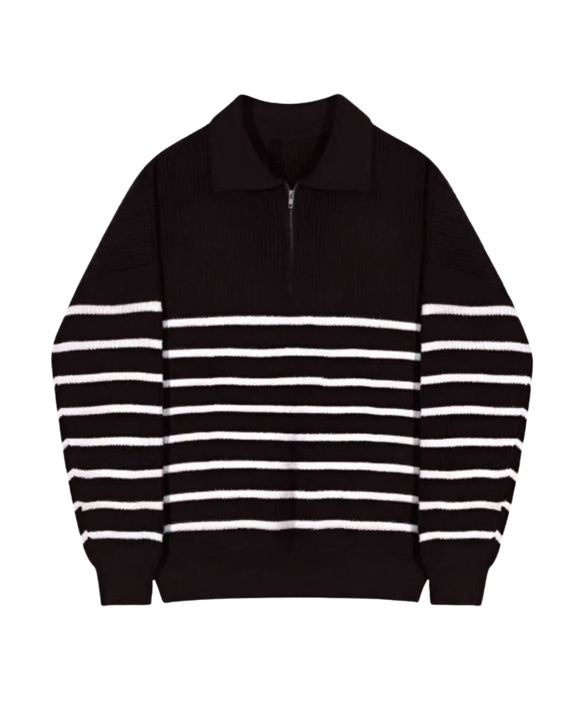 Veloria Gestreepte Quarter Zip Sweater van 100% Katoen – Half Zip Trui met Lange Mouwen