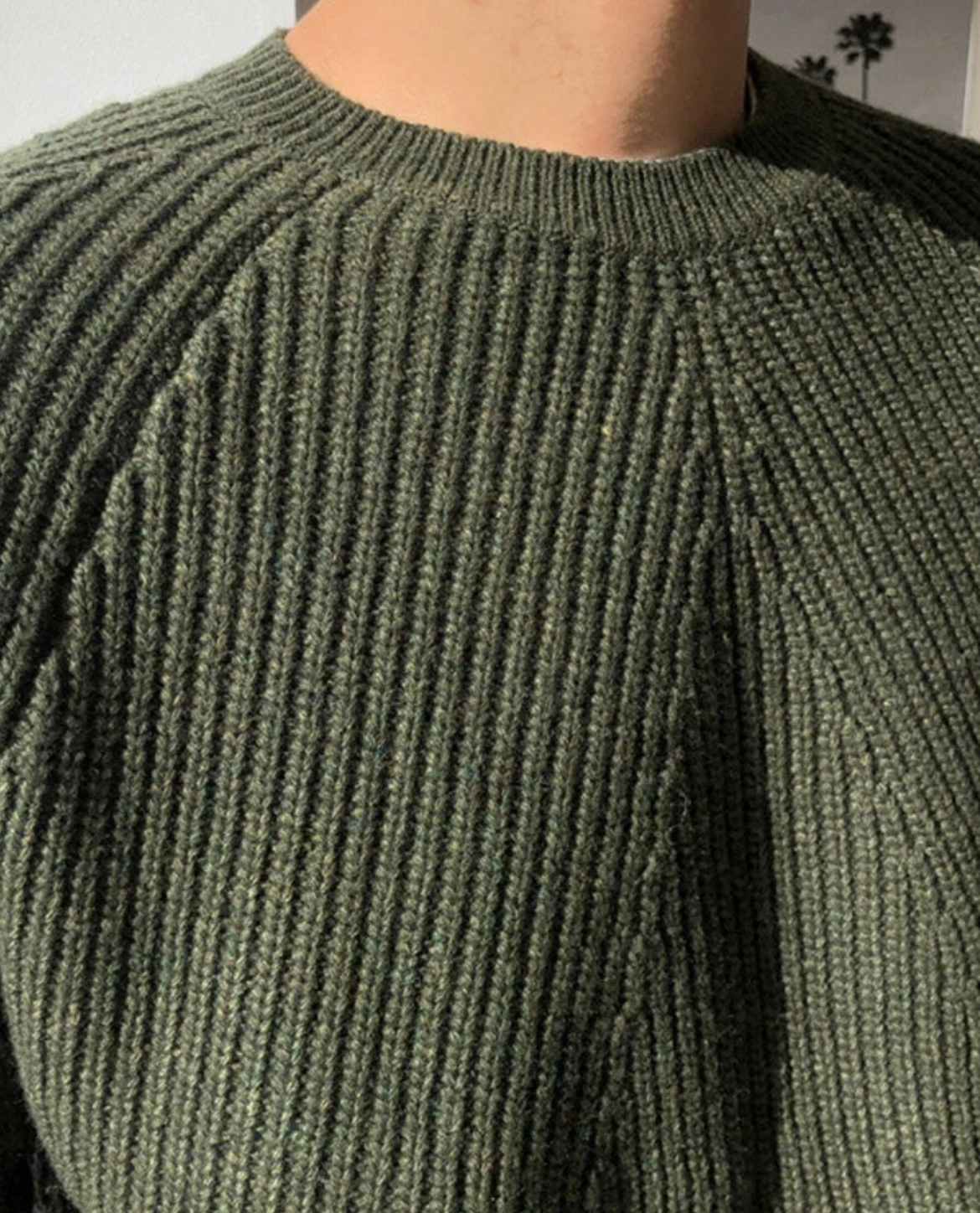 Veloria Geribde Katoenen Sweater met Structuur – Forest Green Crewneck