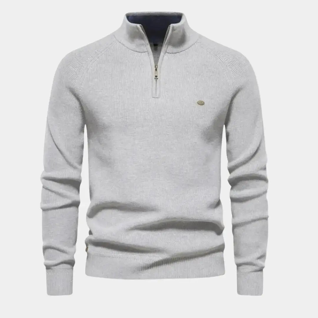 Monde Herensweater met kwartrits van katoenmix – regular fit, opstaande kraag