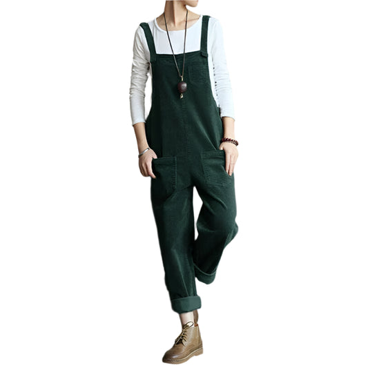 Monde Dames Jumpsuit – Corduroy – Mouwloos – Losse Pasvorm – Rechte Pijpen – Met Zakken – Beige