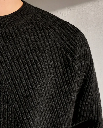 Veloria Geribde Katoenen Sweater met Structuur – Forest Green Crewneck