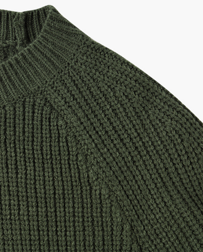 Veloria Geribde Katoenen Sweater met Structuur – Forest Green Crewneck