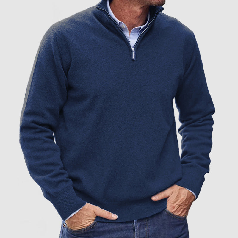Monde Heren Trui met Rits – 100% Kasjmier – Basismodel – Donkergrijs – Lange Mouwen – Regular Fit